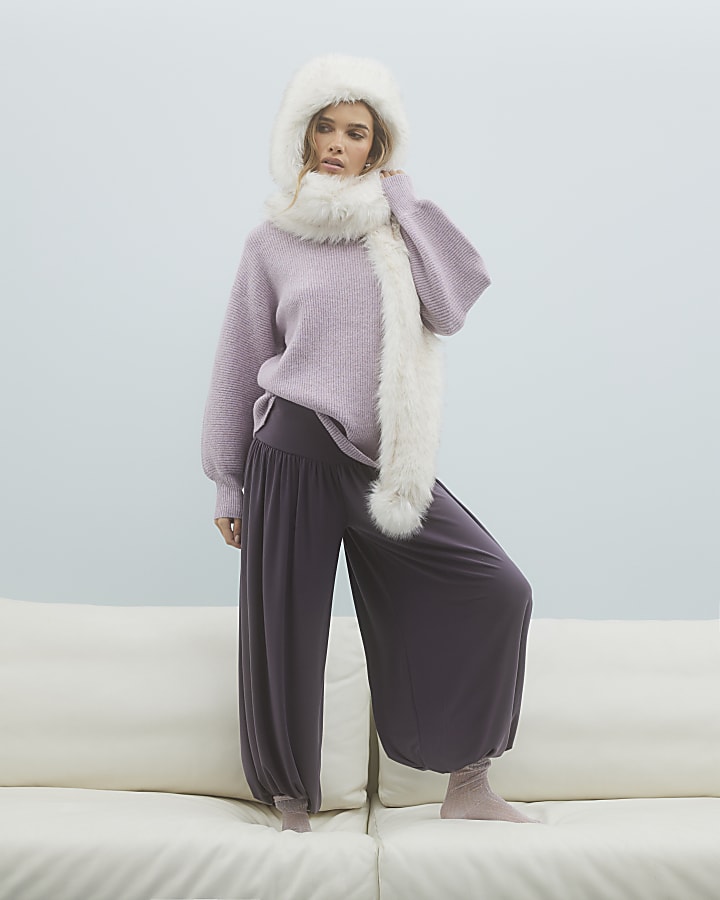 Purple Knitted Funnel Neck Jumper