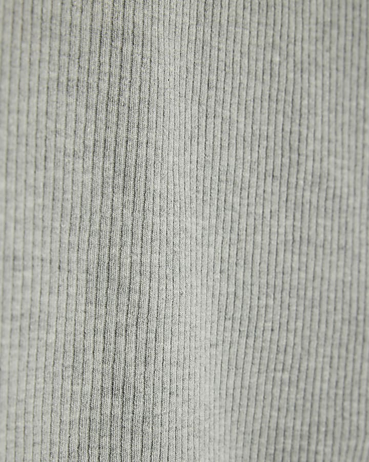 Grey Short Sleeve High V Neck Ribbed Top