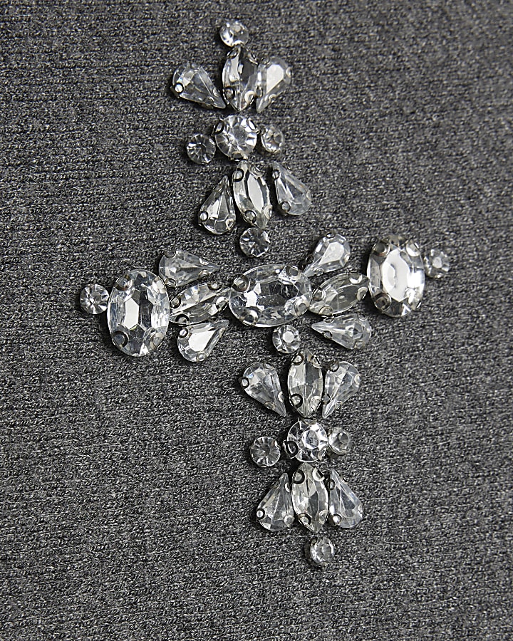 Grey Embellished Batwing Jumper