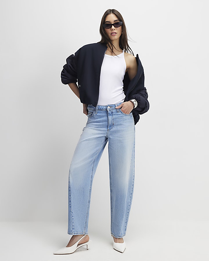 White Ribbed Racer Front Tank Top