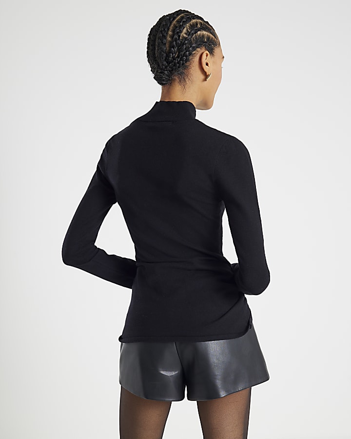 Black High Neck Clasp Top