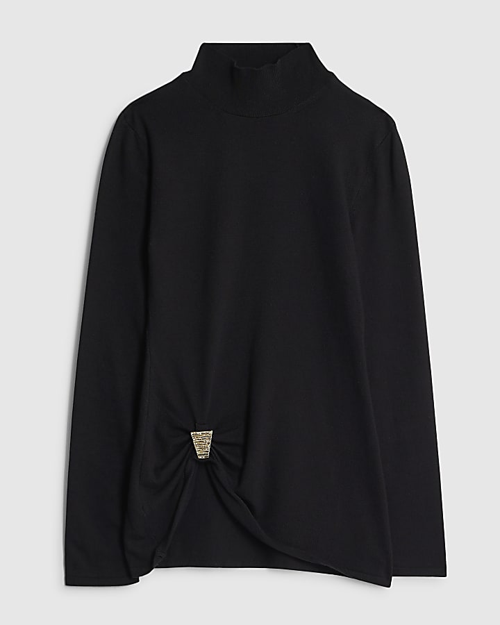 Black High Neck Clasp Top