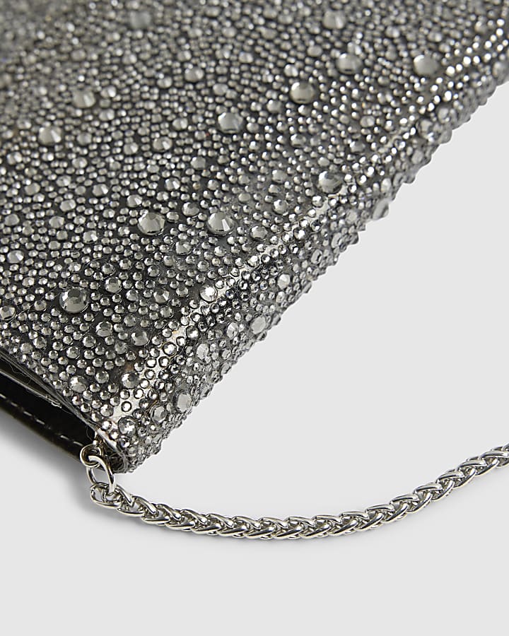 Grey Perspex Diamante Clutch