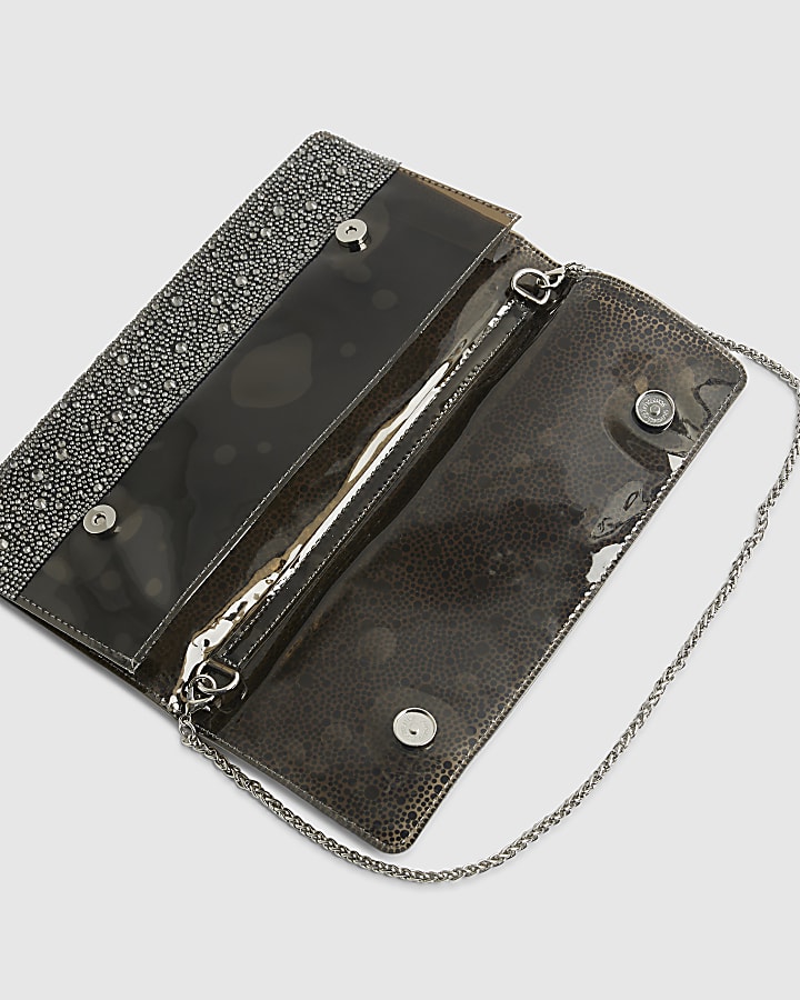 Grey Perspex Diamante Clutch