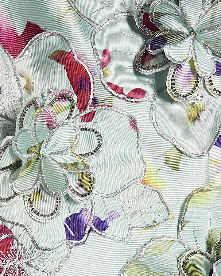 Green 3D Floral Beaded Mini Dress