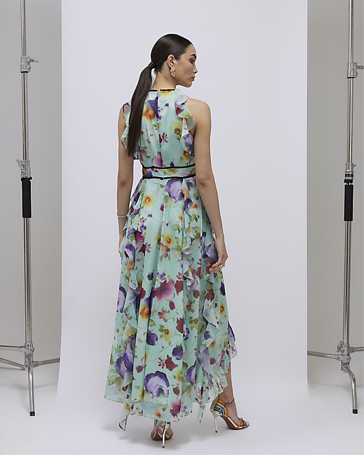 Green Floral Sleeveless Midi Dress