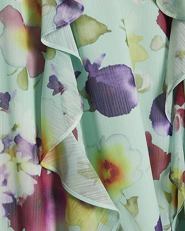 Green Floral Sleeveless Midi Dress