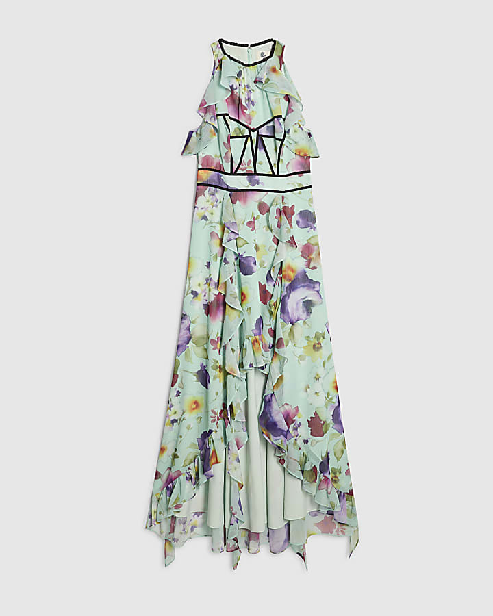 Green Floral Sleeveless Midi Dress