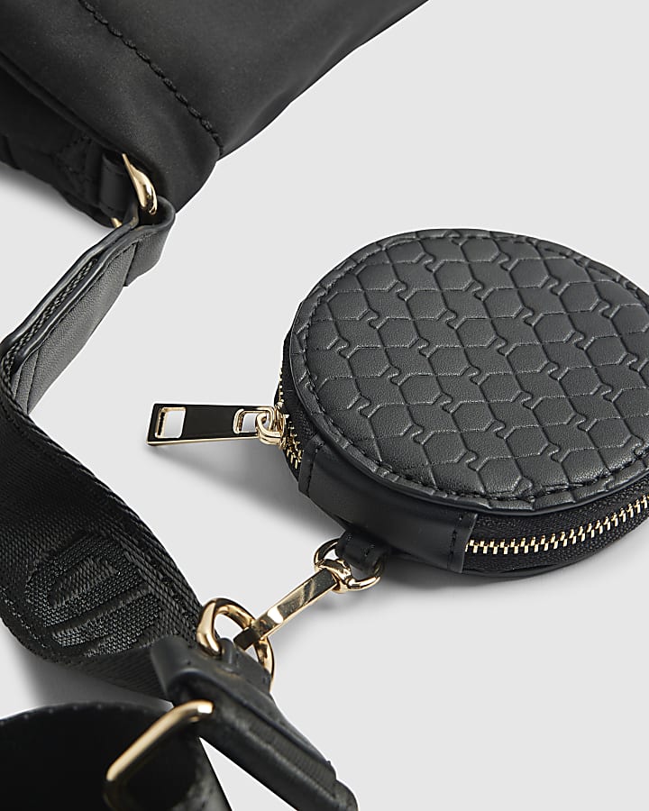 Black Nylon Flap Over Messenger bag