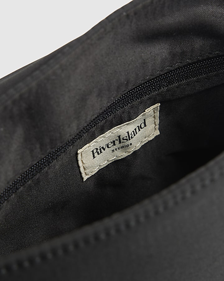 Black Nylon Flap Over Messenger bag