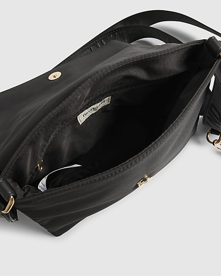 Black Nylon Flap Over Messenger bag