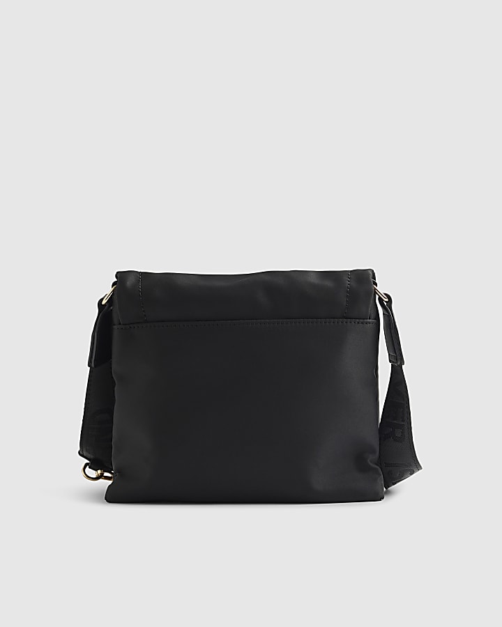 Black Nylon Flap Over Messenger bag
