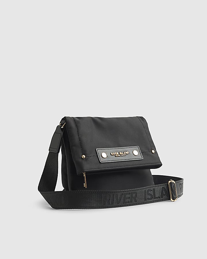 Black Nylon Flap Over Messenger bag