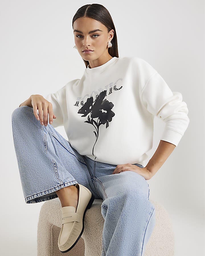 White Long Sleeve Iconic Flower Sweatshirt