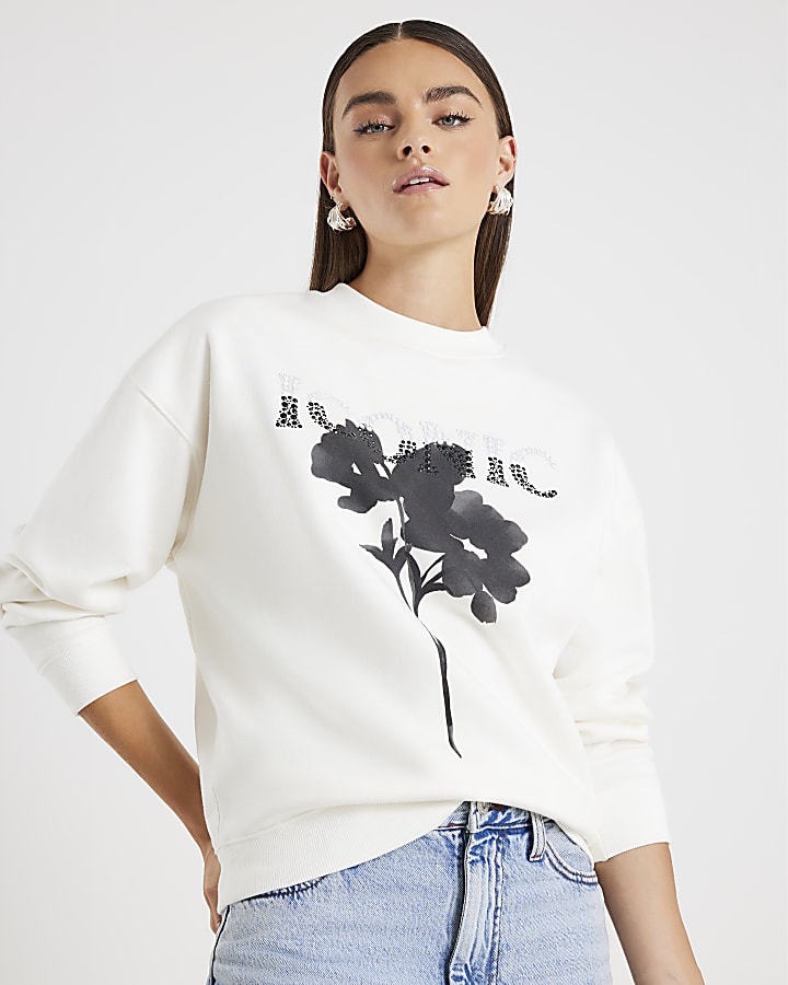 White Long Sleeve Iconic Flower Sweatshirt
