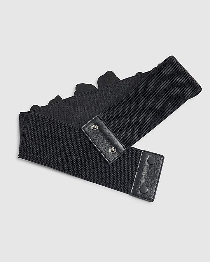 Black 3D Diamante Flower Belt