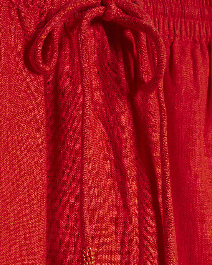 Petite Red Linen Trousers