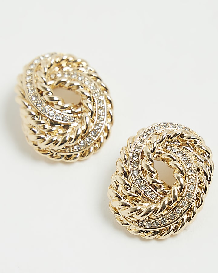 Gold Diamante Twist Studs