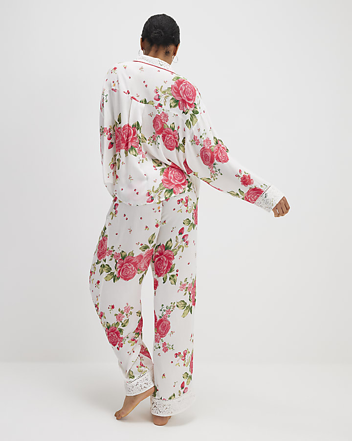 Red Floral Shirt and Trousers Pyjama Set