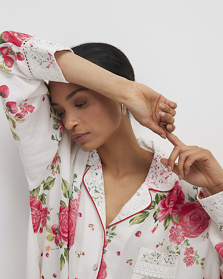 Red Floral Shirt and Trousers Pyjama Set