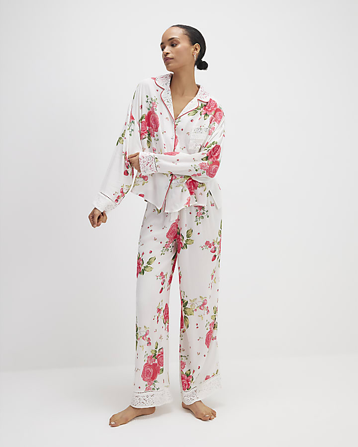 Red Floral Shirt and Trousers Pyjama Set