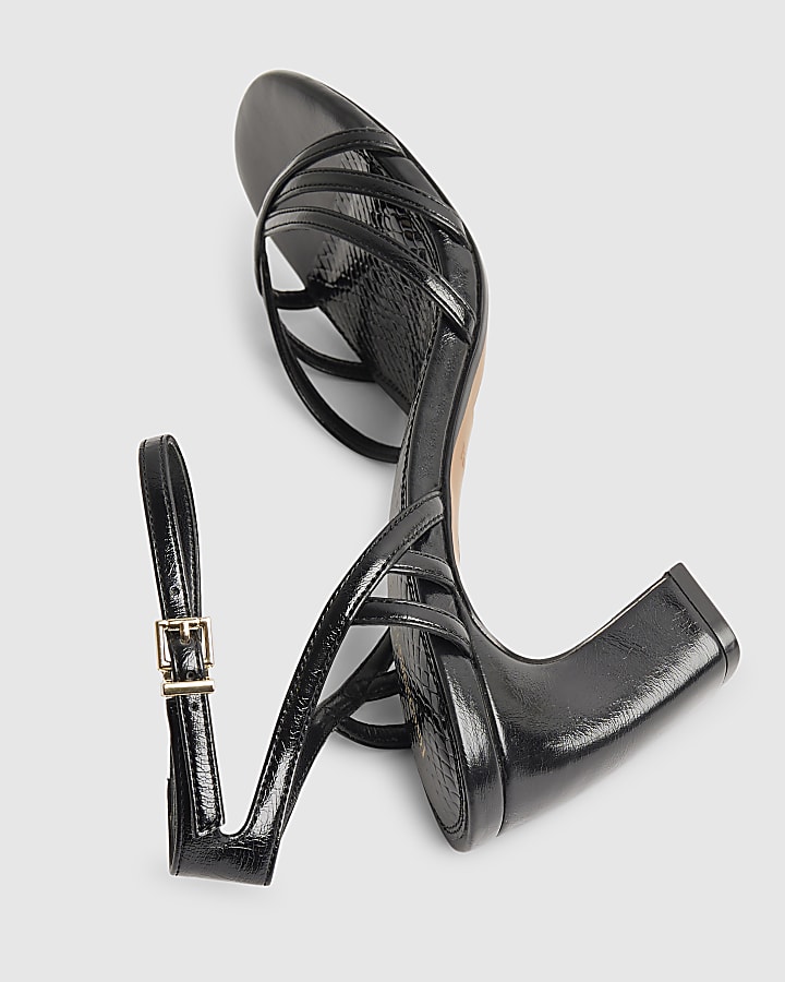 Black Caged Sandal Heels