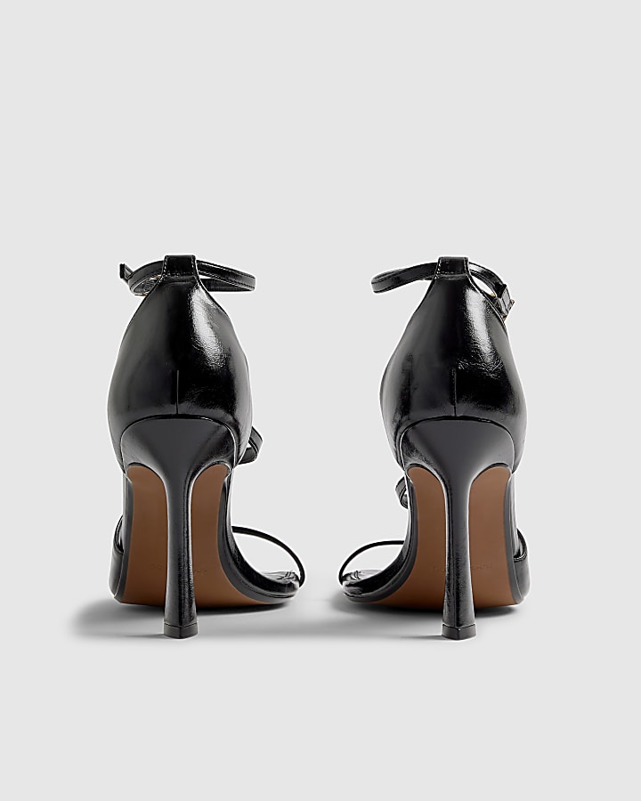 Black Buckle Strap Heeled Sandals