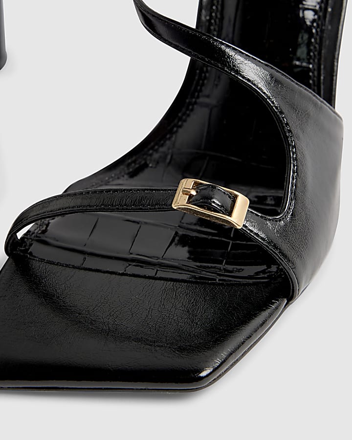 Black Buckle Strap Heeled Sandals