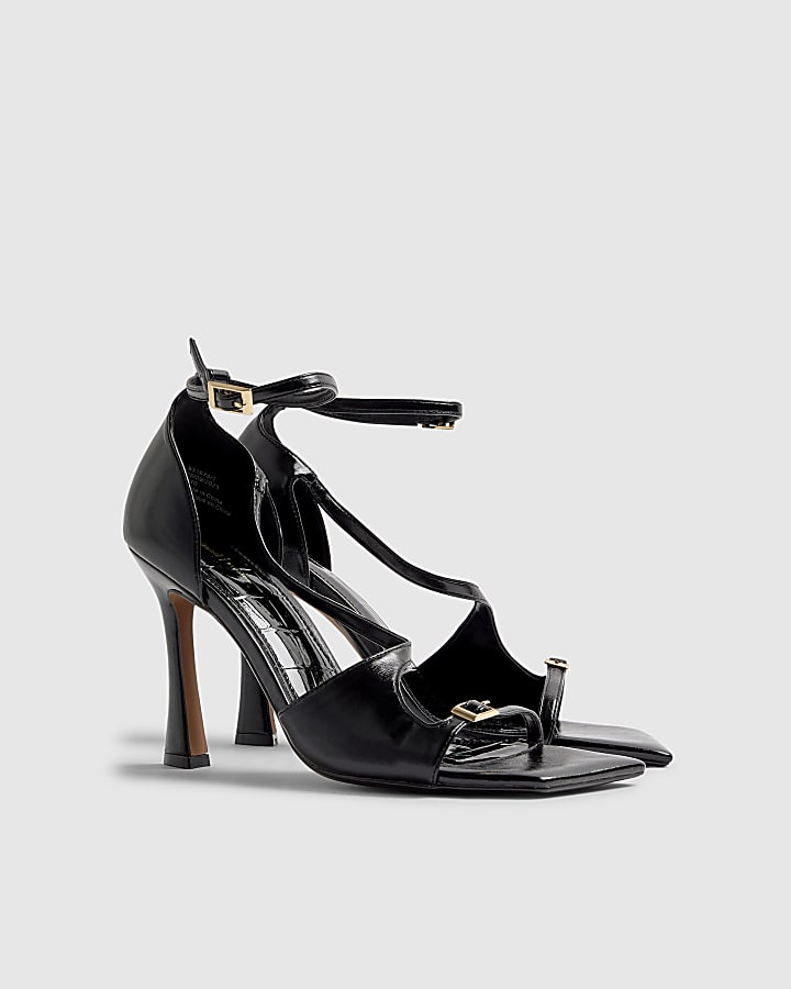 Black Buckle Strap Heeled Sandals