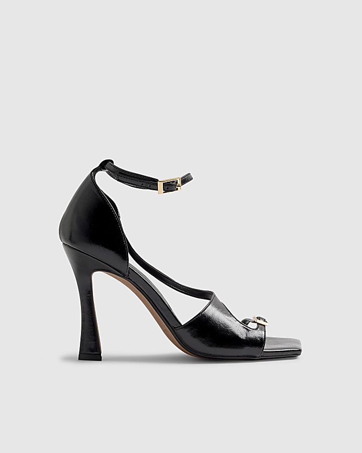 Black Buckle Strap Heeled Sandals
