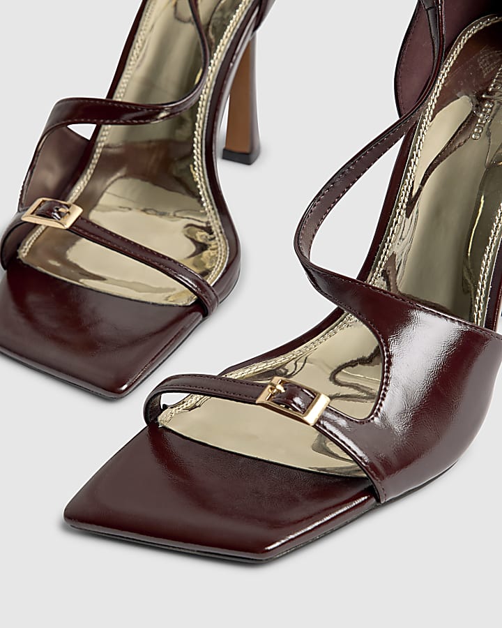 Red Buckle Strap Heeled Sandals