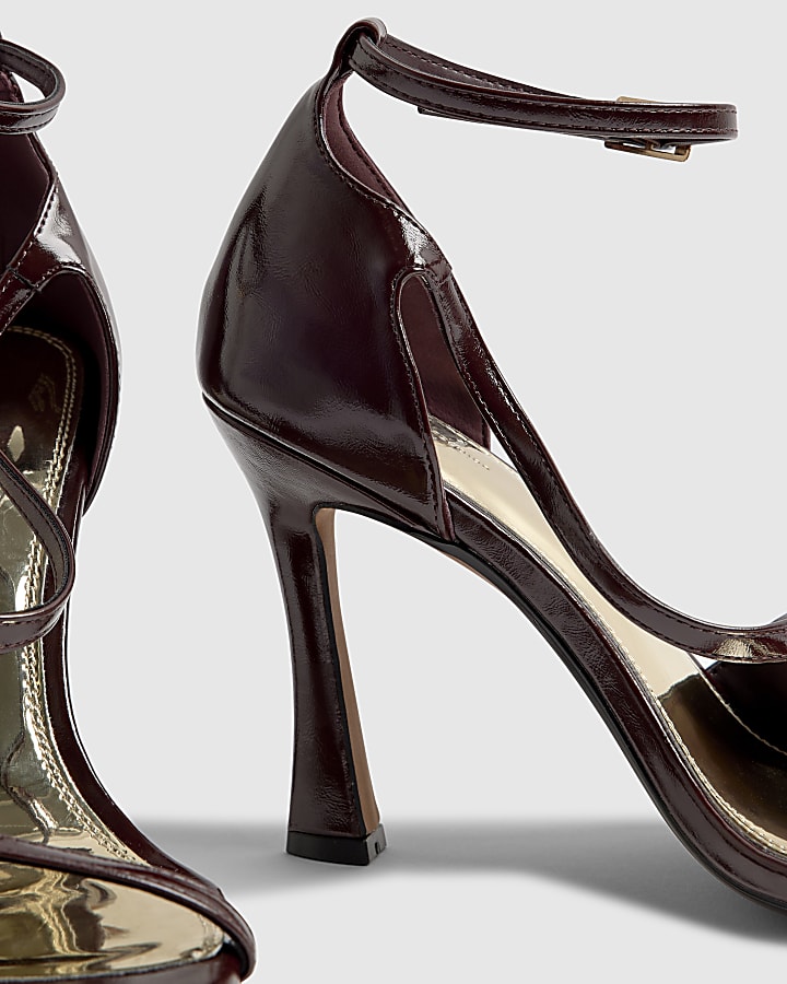 Red Buckle Strap Heeled Sandals