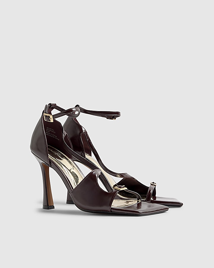 Red Buckle Strap Heeled Sandals