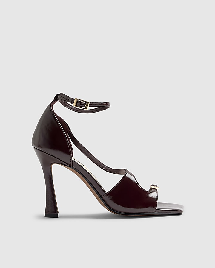 Red Buckle Strap Heeled Sandals