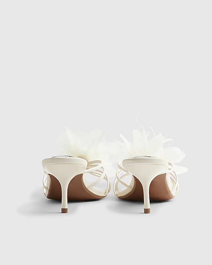 Cream Flower Trim Mule Heels