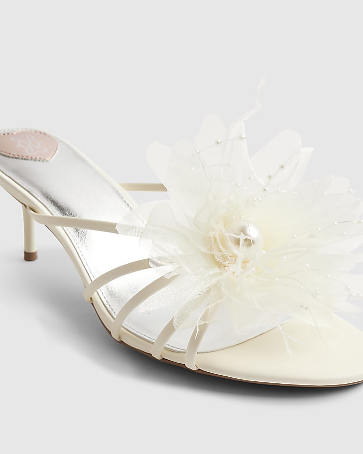 Cream Flower Trim Mule Heels