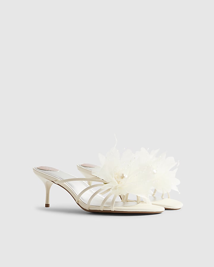 Cream Flower Trim Mule Heels