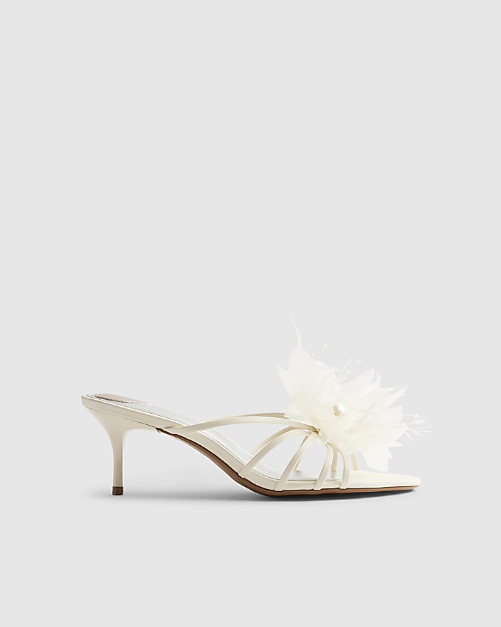 Cream Flower Trim Mule Heels