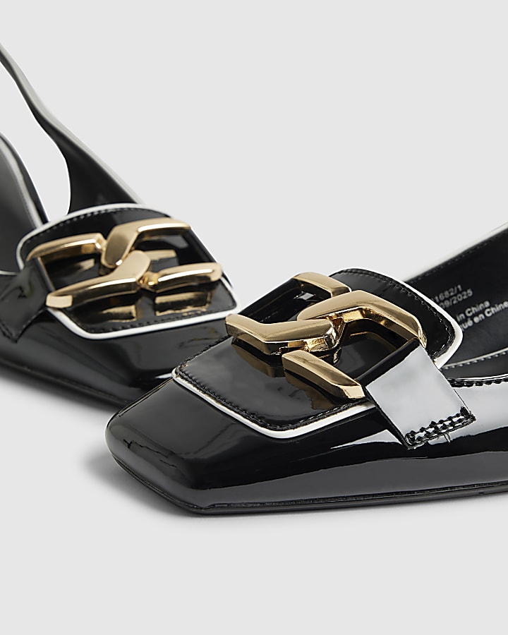 Black Buckle Loafer Court Slingback Heels