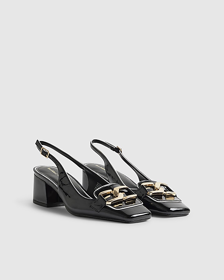 Black Buckle Loafer Court Slingback Heels