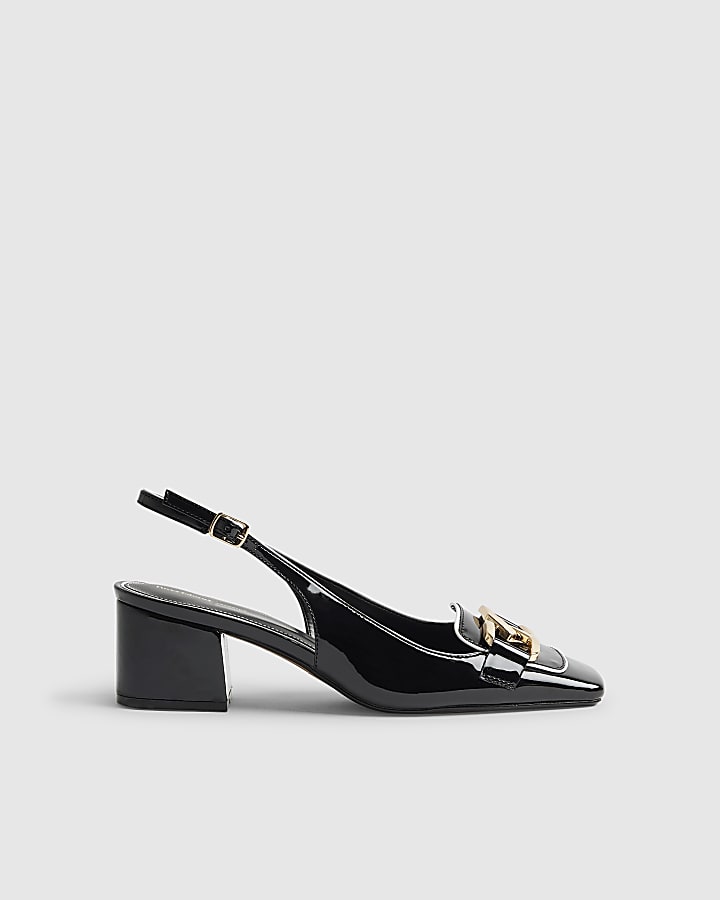 Black Buckle Loafer Court Slingback Heels