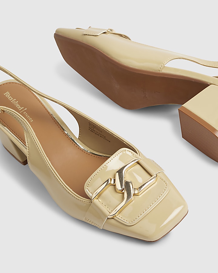 Beige Buckle Loafer Slingback Court Heels