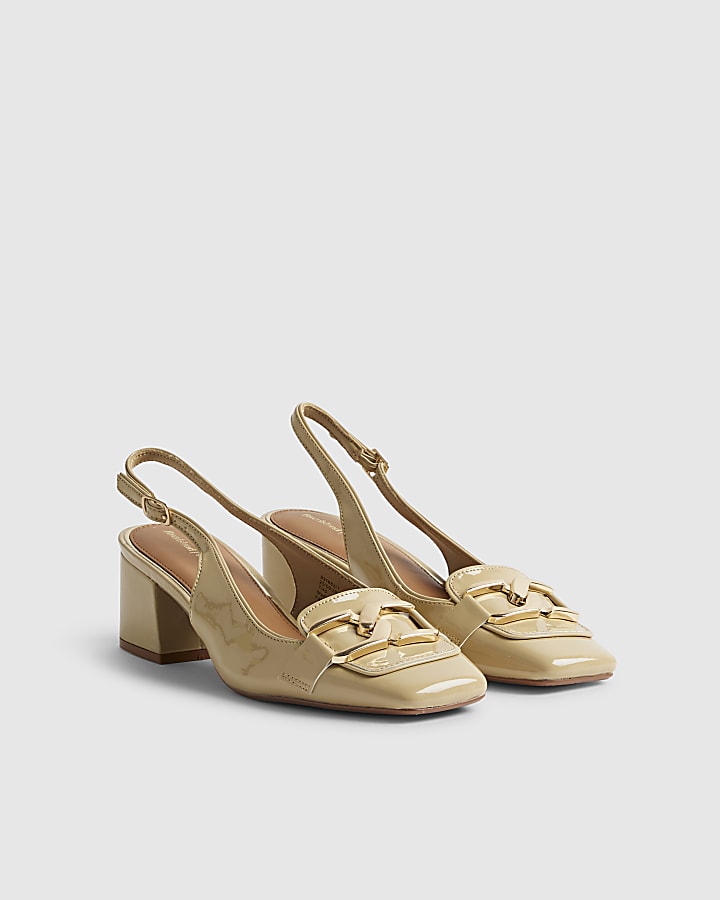 Beige Buckle Loafer Slingback Court Heels