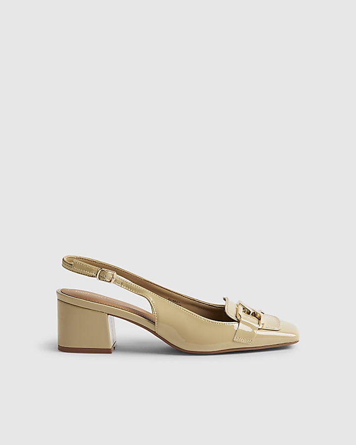 Beige Buckle Loafer Slingback Court Heels