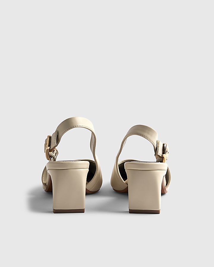 Cream Chisel Toe Slingback Court Heels