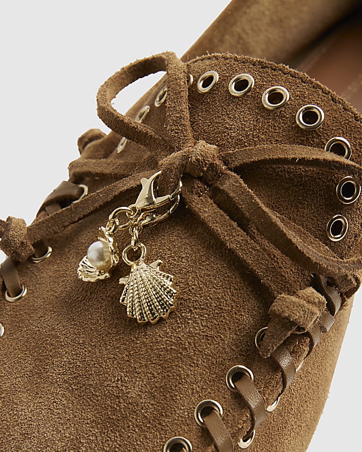 Brown Suede Eyelet Loafers