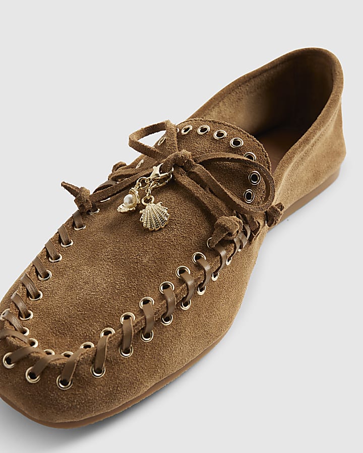 Brown Suede Eyelet Loafers