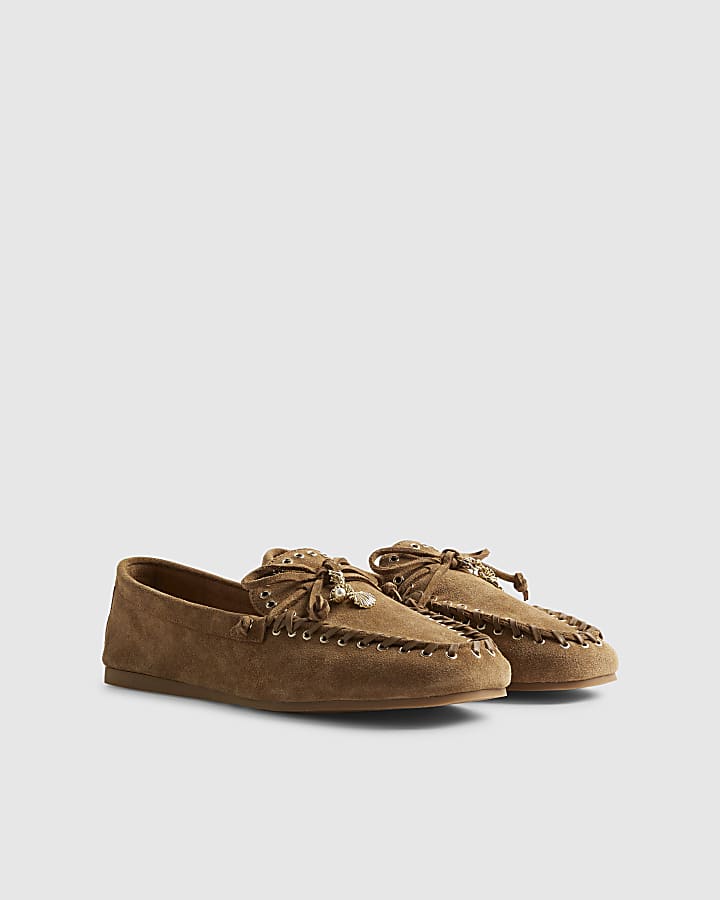 Brown Suede Eyelet Loafers