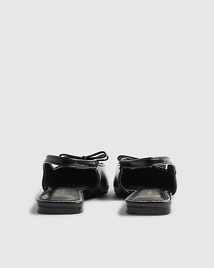 Black Double Bow Sling Back Flat Shoes