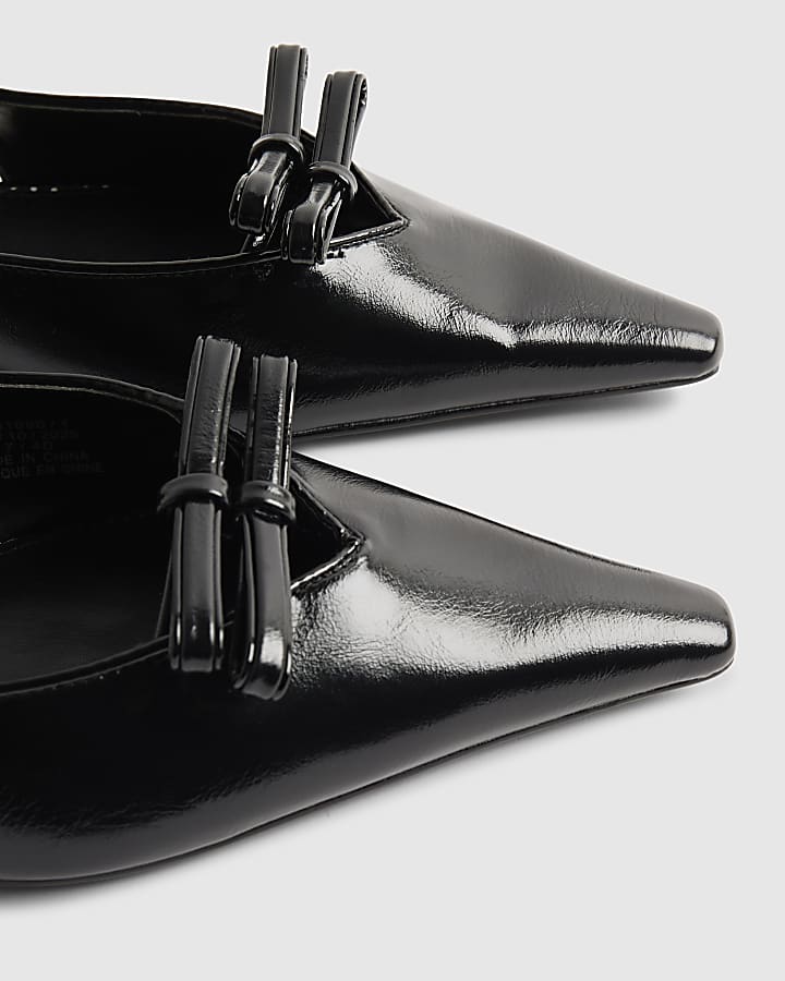 Black Double Bow Sling Back Flat Shoes